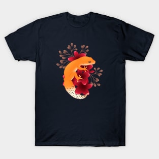 Leopard Gecko, Tangerine, and Frangipani Flowers T-Shirt